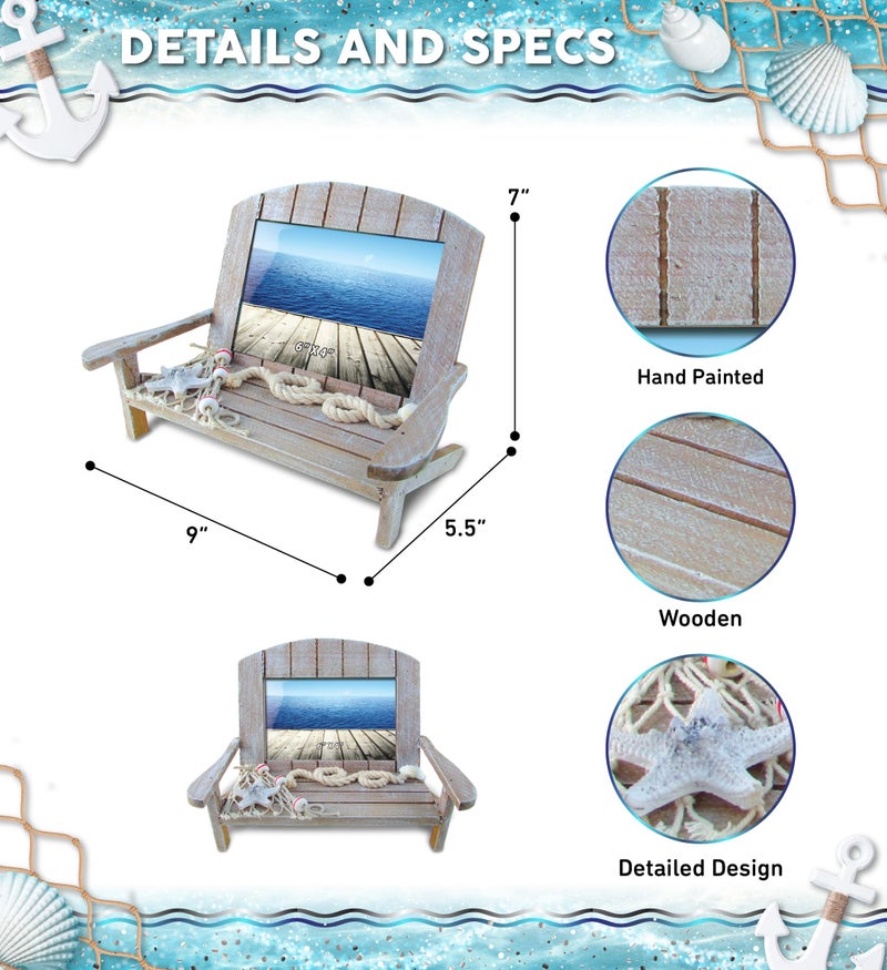 Puzzled CoTa Global Brown Chair Beach Picture Frame - Decorative 4x6 Picture Frame, Distressed Wood Picture Frames for Family, Perfect Beach House Decor Gifts and Family Portrait Frame, 9 Inch, Color May Vary - Image 2